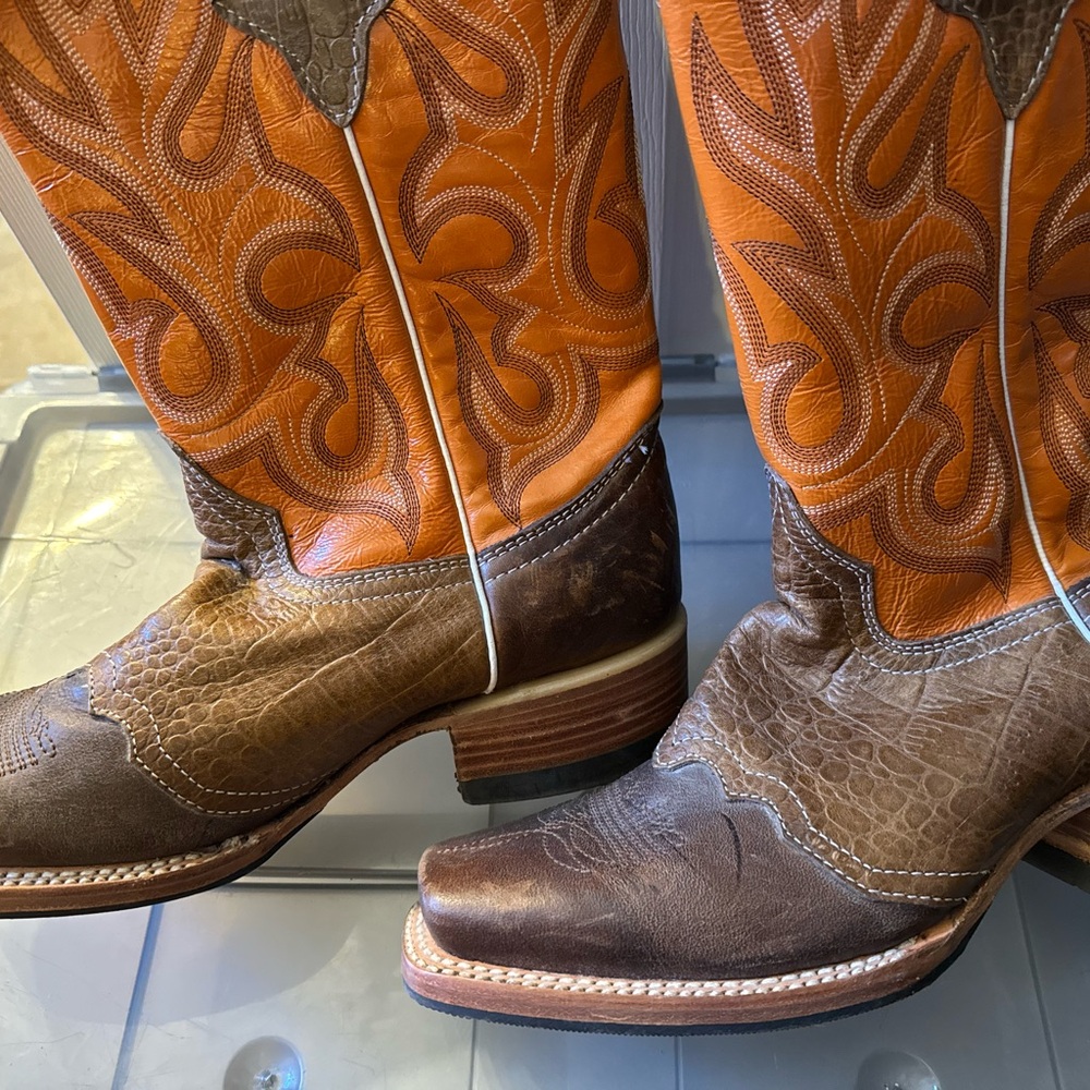 NEW REVOLUCION COWBOY BOOTS Brown and Orange Heeled Boots, NO BOX, never worn - Picture 13 of 15
